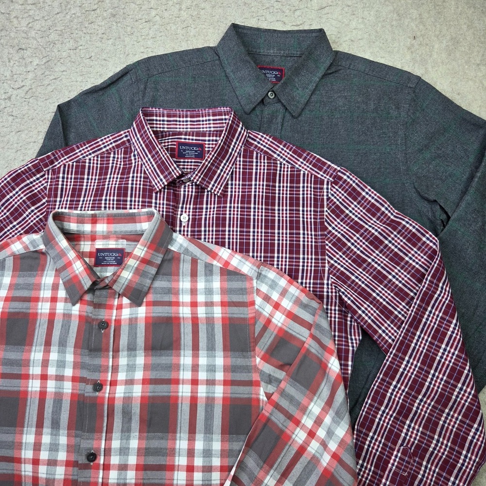 Lot of 3 Untuckit Shirts Mens M Multicolor Plaid Long Sleeve Slim Fit Button Up